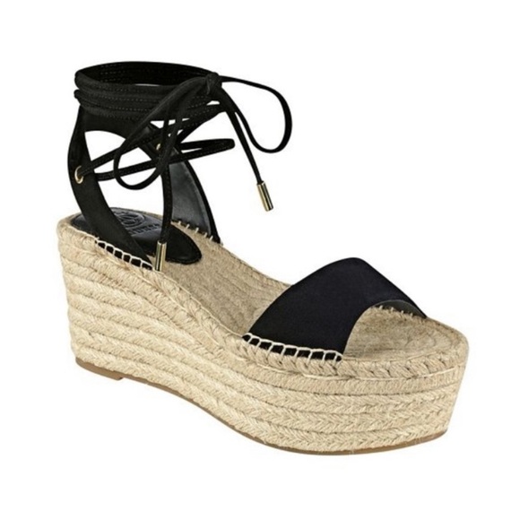 RARE Guess Ronisa Espadrille Wedges in Black Size 8 - Picture 1 of 7